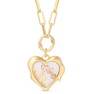 Collana a catena gold paperclip con ciondolo a cuore, pietra rosa e medaglietta GIRL