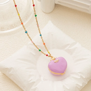 Cute Copper Miniature Tiny House Locket Pendant Necklace Pink Gold Star Heart Openable Jewelry For Women Colorful Bead Chain Gift