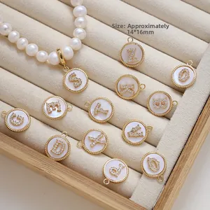 18K gold plated letter pendant with zircon and mother of pearl for DIY jewelry making