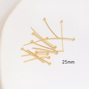 Detailed view of 25mm 14k gold plated ball pins for DIY jewelry making and bead crafts