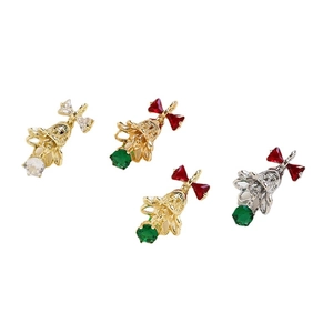 Christmas bell pendants in gold and silver plating with zircon bow and colorful stone accents