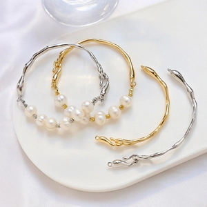 18K Vergoldet Messing Unregelmäßig Ast Armreif Künstliche Perle DIY Schmuckverbinder Zubehör Minimalistisch Damen Schmuck