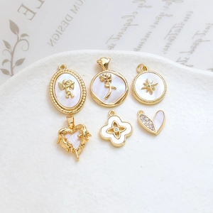 Gold Plated Copper Mother Of Artificial Pearl Zirconia Pendants DIY Jewelry Making Accessory For Necklace Angel Heart Rose Clover Star