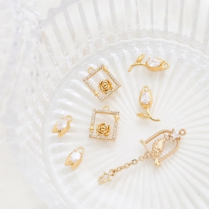 Vintage gold-plated rose and zircon pendants for DIY jewelry making in various designs
