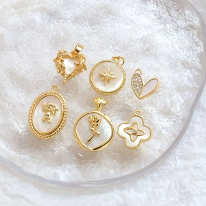 Gold plated pendant set with mother of pearl and zircon for DIY jewelry making