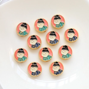 Handmade enamel beads with Chinese vintage lady illustrations for DIY jewelry