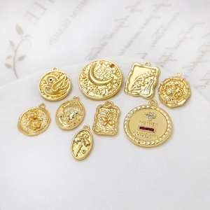 Vintage style 18k gold plated copper charms with zircon inlay for DIY jewelry design