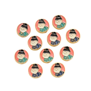 Retro style copper beads with Tang dynasty lady enamel pattern for DIY jewelry making