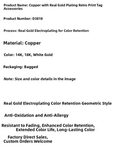Specifications of gold-plated copper vintage patterned tags for DIY jewelry making