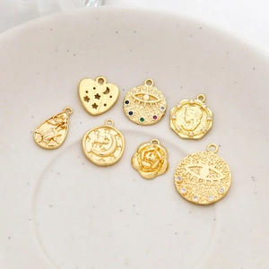 Gold-plated vintage charms set with colorful zircon for DIY jewelry making