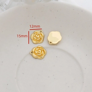 Detailed macro of gold-plated rose charm with dimensions 12mm by 15mm for DIY jewelry