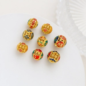 Exquisite vergoldete hohle Cloisonné-Perlen mit bunten Emaille-Mustern für DIY-Schmuck