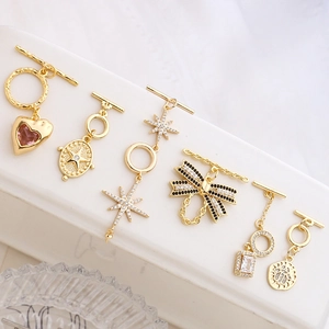 Goldene OT-Verschlüsse mit Zirkon-Anhänger, Herz- und Sternmotiven für DIY-Schmuckherstellung