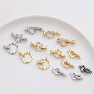 DIY Jewelry Connector Clasps Copper Gold Plated Zirconia Heart Round OT Buckle For Necklace Bracelet Handmade Accessories