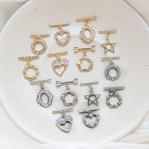 Gold Silver Plated Copper Zirconia Heart Star Toggle Clasp OT Connector Findings For DIY Necklace Bracelet Jewelry Making Accessories