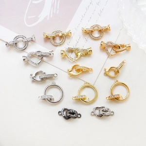 Gold-plated copper connectors with white cubic zirconia for DIY necklace and jewelry making