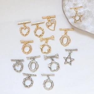 Gold and silver plated heart star OT toggle clasps with cubic zirconia for DIY jewelry