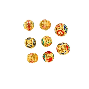 7 Vergoldete Hohlperlen mit Emaille und chinesischen Glückssymbolen für DIY Schmuck