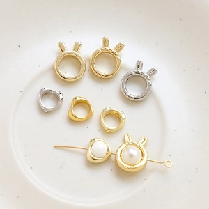 Gold-plated rabbit ear bead frame and heart pendant for DIY jewelry making