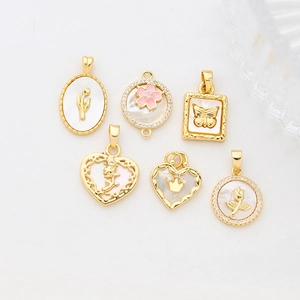Gold plated mother of pearl heart and butterfly charms for DIY jewelry making