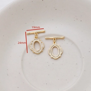 Close-up of 14K gold plated OT toggle clasp with cubic zirconia for DIY jewelry making