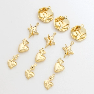 Three-piece gold-plated heart and flower charms for DIY jewelry making and necklace crafts