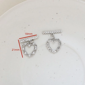 Detailed size view of silver heart OT clasp with zirconia, 18mm bar and 21mm height