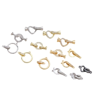 Copper plated gold zircon jewelry connectors in heart and round shapes for DIY jewelry
