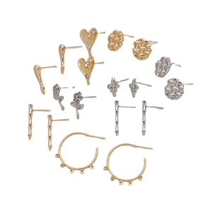 Assorted gold and silver retro earrings set with zircon studs and floral designs