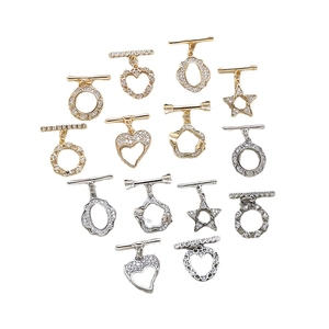 Gold and silver plated heart and star OT toggles with zircon insets for DIY jewelry