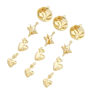 Gold plated floral heart and star charms set for DIY jewelry making and handmade crafts