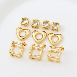 18k gold plated hollow square zircon beads and heart charms for DIY jewelry making