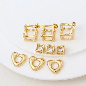 18k gold plated hollow square pendants, zircon beads and heart charms for DIY jewelry making