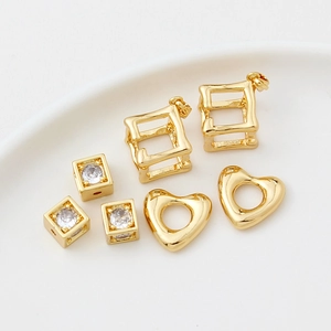 18k gold plated hollow cube and heart zircon pendants for DIY jewelry making sets