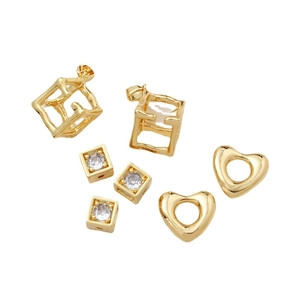 18K gold plated hollow frame charms and zircon beads for DIY jewelry making