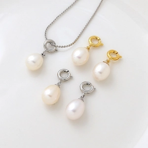 DIY Natural Freshwater Pearl Pendant With Gold Plated Copper Spring Ring Clasp Waterdrop Baroque Style Accessory Finding