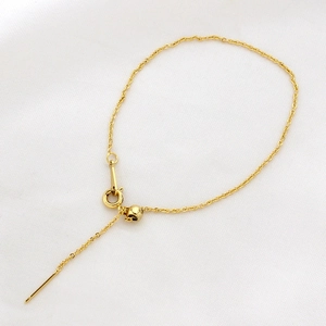 Adjustable 18k gold plated box chain bracelet with sliding bead and needle clasp