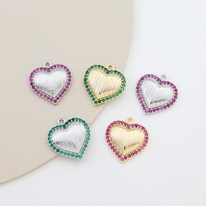 Gold plated heart pendants with colorful zircon inlay for DIY jewelry making