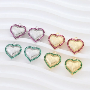 Gold and silver heart pendants with red and green zircons for DIY jewelry making