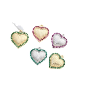 Gold-plated heart pendants with colorful zircon stones for DIY jewelry making