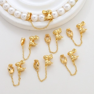 Gold-plated rabbit bead charm for DIY bracelet jewelry making with link chain