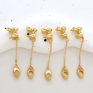 Five pieces of gold-plated rabbit spacer beads for DIY jewelry making and bracelet crafting