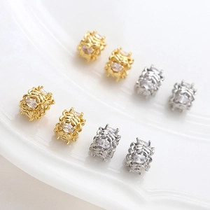 Perles d'Espacement en Cuivre Plaqué Or 18K avec Large Trou et Zircone Cubique Perles Creuses Cylindriques pour Bijoux DIY