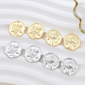 Vintage owl and portrait relief coin pendants in gold and silver for DIY jewelry