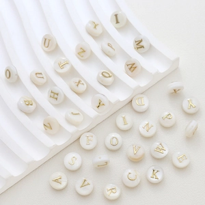 Natural shell round letter beads with gold initials for DIY jewelry bracelet making