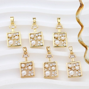 6er-Set 14k vergoldete geometrische Anhänger mit Zirkonia und eleganten Perlen
