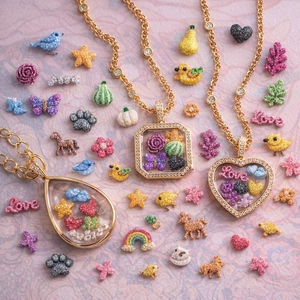 Collier médaillon transparent plaqué or 18k de style vintage avec breloques DIY