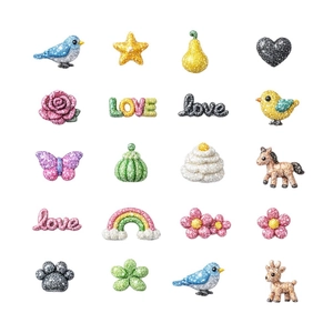 Set de breloques bijoux en résine DIY pailletées avec animaux et cœurs plaqué or 18k