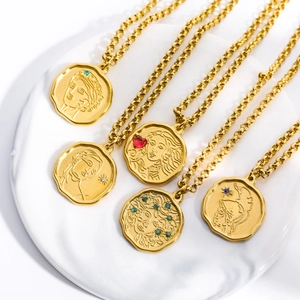 Vintage Stainless Steel Greek Myth Goddess Medusa Pendant Necklace For Women Retro Athena Coin Necklace Zirconia Gold Jewelry