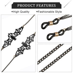 Halloween black bat glasses chain set with gothic charms and non-slip rubber loops